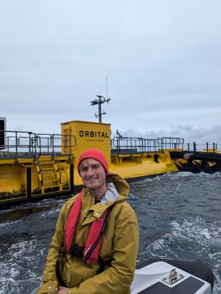 Ben at sea with the O2 Tidal Turbine 